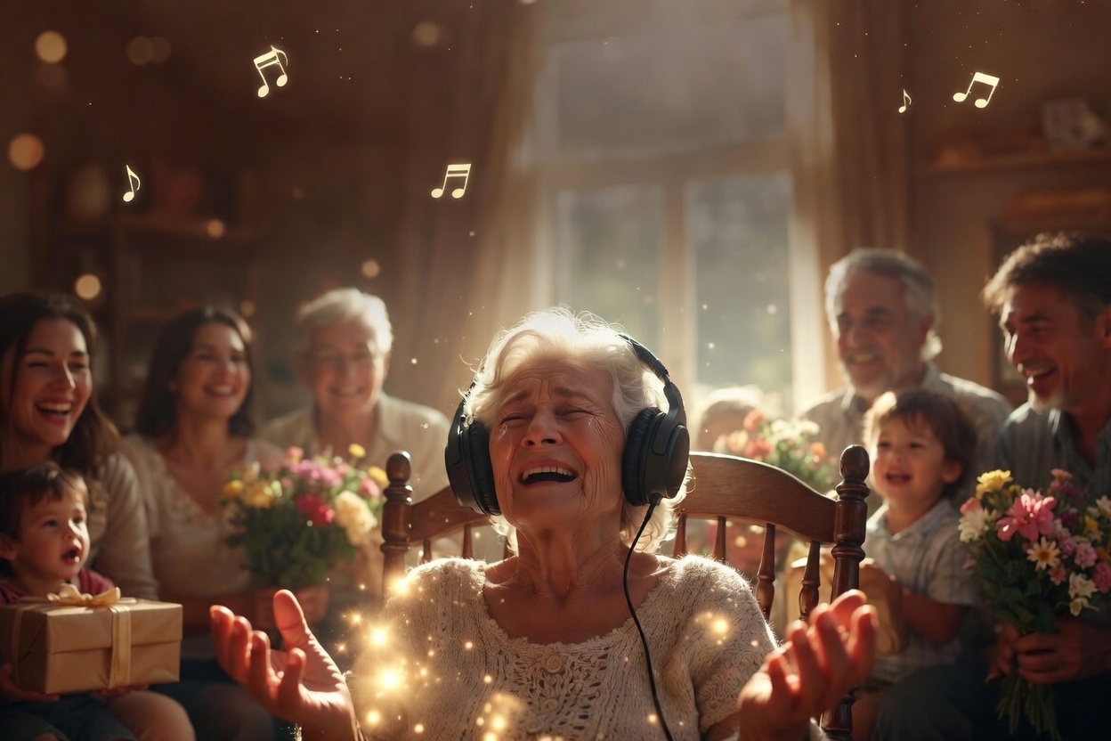 Woman listening emotionally to a song